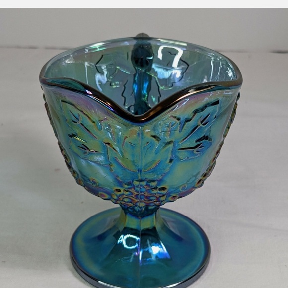 Vtg, Indiana Blue Carnival Glass Pedestal Creamer Harvest Grapes Iradescent - Picture 3 of 8